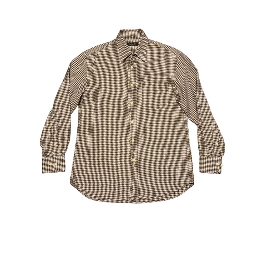Canali Mens Brown Houndstooth Cotton Button Down Shirt Made in Italy Size M